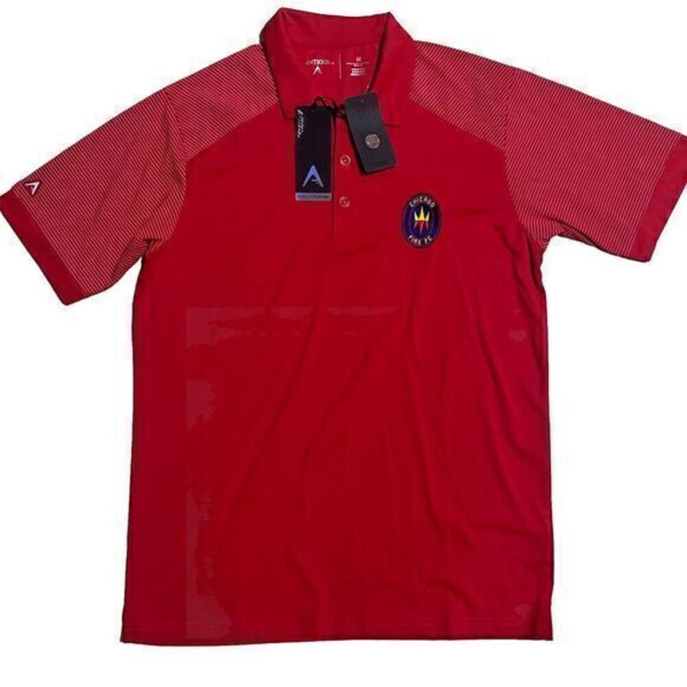 Antigua Chicago Fire FC MLS Soccer Red Performance Polo Shirt Sz Medium Engage